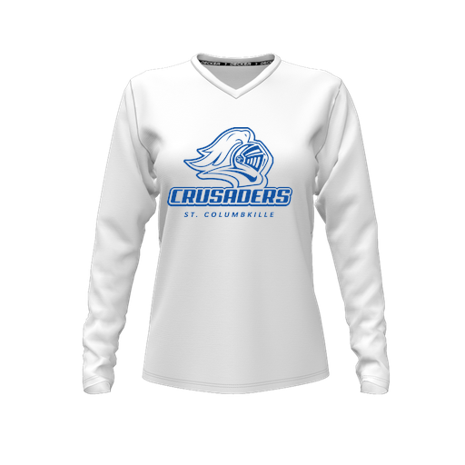 [CUS-DFW-TEES-CMF-VNK-LSL-WHT-FYXS-LOGO3] Comfort T-Shirt (Female Youth XS, White, V Neck, Logo 3, Long Sleeve)
