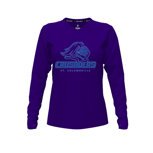 [CUS-DFW-TEES-CMF-VNK-LSL-PUR-FYXS-LOGO3] Decker Comfort T-Shirt (Female Youth XS, Purple, V Neck, Logo 3, Long Sleeve)