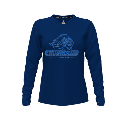 [FTLVPTNV-FYXS-LOGO3] Decker Performance T-Shirt (Female Youth XS, Navy, V Neck, Logo 3, Long Sleeve)