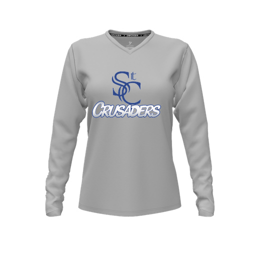 [CUS-DFW-TEES-PER-VNK-LSL-GRY-FYXS-LOGO1] Decker Performance T-Shirt (Female Youth XS, Gray, V Neck, Logo 1, Long Sleeve)