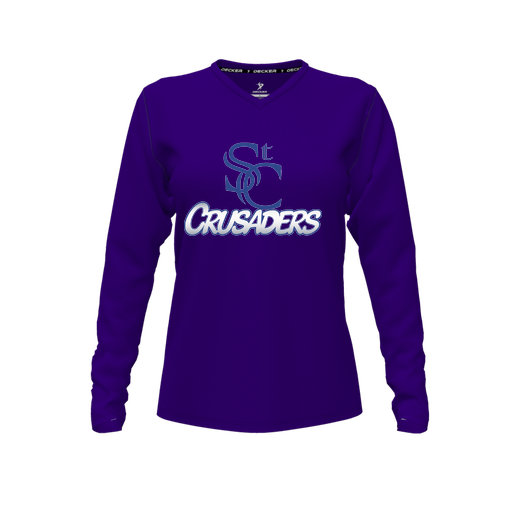 [FTLVPTPP-FYXS-LOGO1] Decker Performance T-Shirt (Female Youth XS, Purple, V Neck, Logo 1, Long Sleeve)