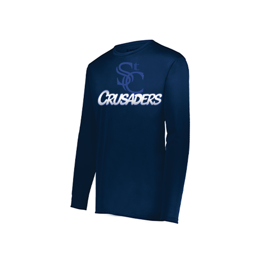 [222823.065.S-LOGO1] Youth LS Smooth Sport Shirt (Youth S, Navy, Logo 1)