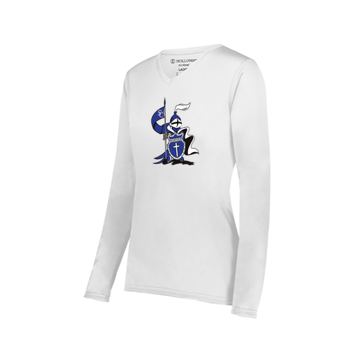 [222824.005.S-LOGO2] Ladies LS Smooth Sport Shirt (Female Adult S, White, Logo 2)